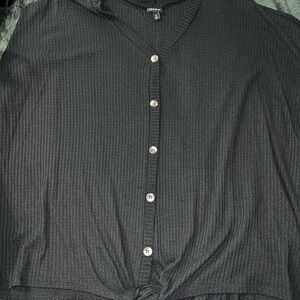 Torrid Black Waffle Knit Short Sleeve Top with Button Detail size 6